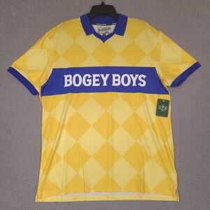 Bogey Boys Polo Shirt  Mens Large Yellow Blue Diamond Golf Performance